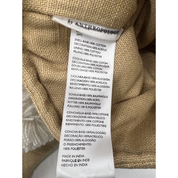 New Anthropologie Forage Pom Pom Stocking Embroidered Tan White - Picture 6 of 7